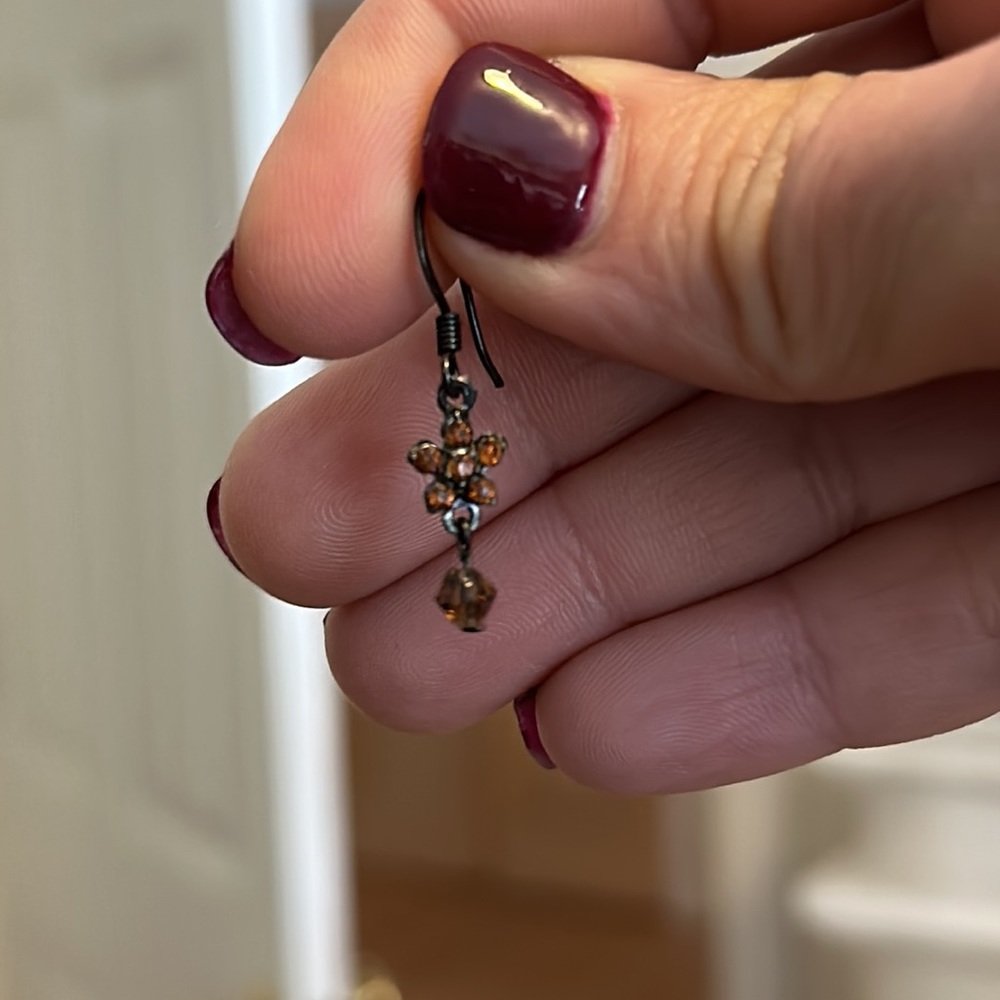 Delicate crystal beaded flower drop earrings